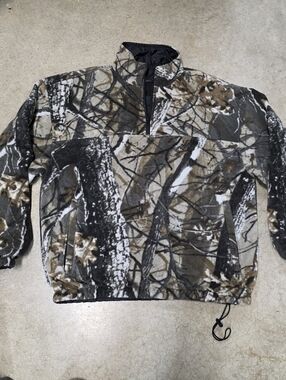 Duxbak Reversable Camo Fleece Quarter-Zip Pullover - Brown Green Black Mens Medi